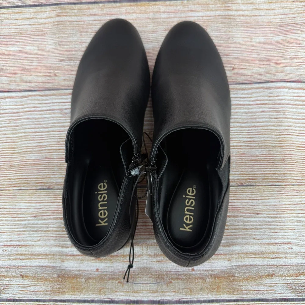 Kensie Sammy Black Faux Leather Ankle Booties Low Block‎ Heel KS252480 Womens 9